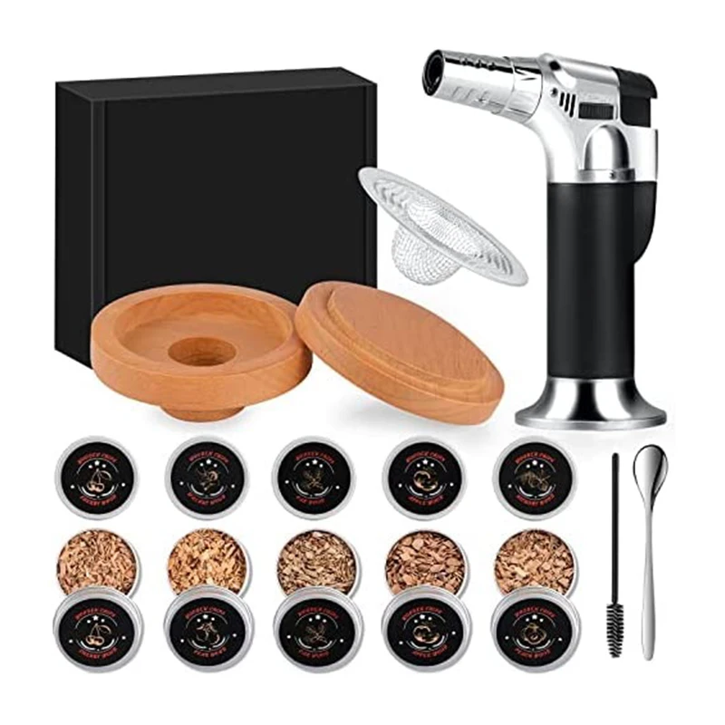 New Models  Kit With Torch Lighters Set Wooden Cover Beech Cocktail Smoker
