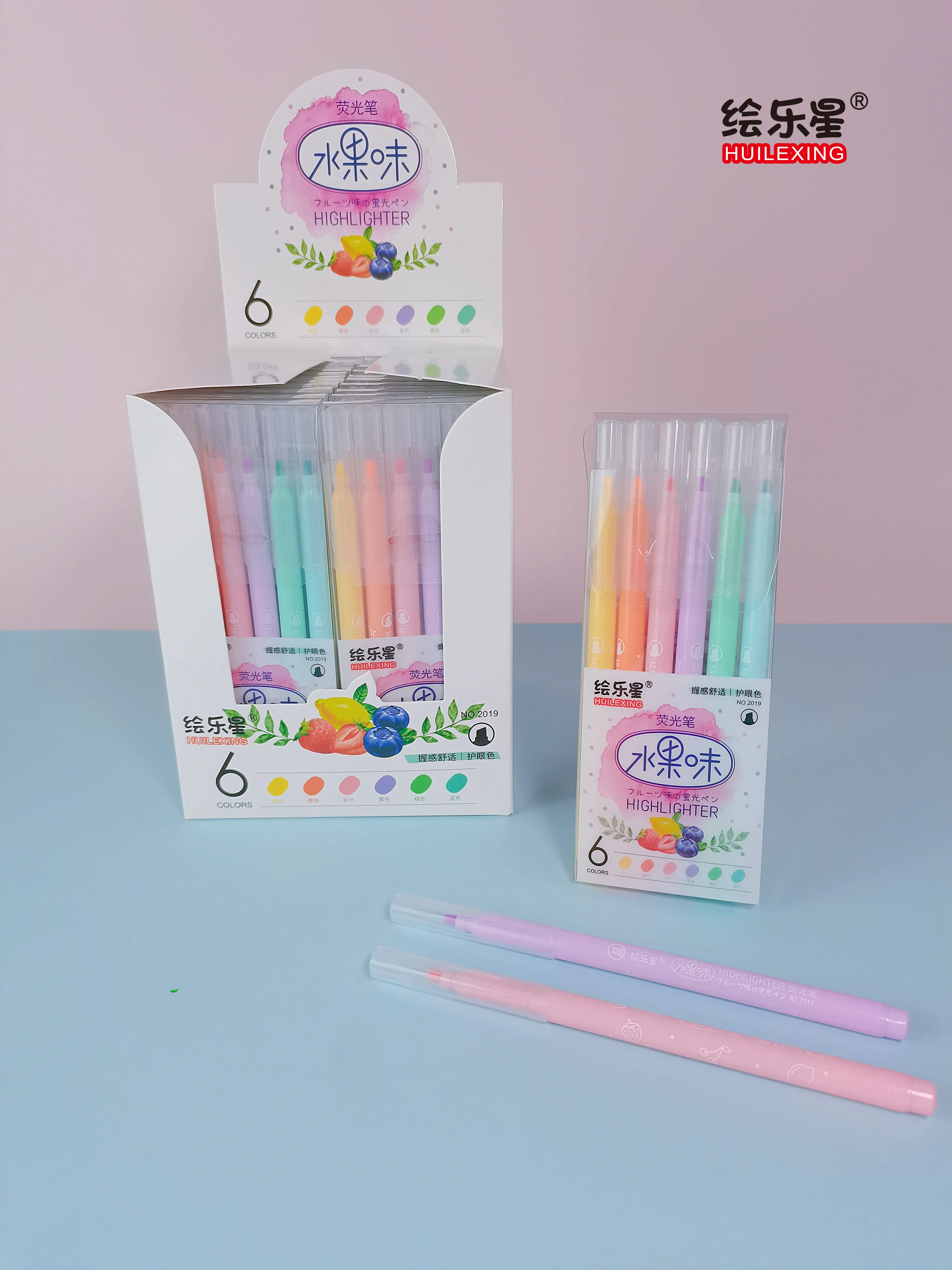 6 Pastel Colors Fruit Scented Highlighter Non-Toxic Ink Felt Pen Art Washable Fiber Tip Water Color Pen for Student and Children