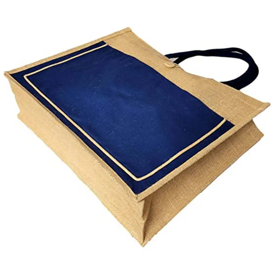 JIAHE Custom Personalization Shopping Tote Bags Blue Sublimation Jute Bags With Button