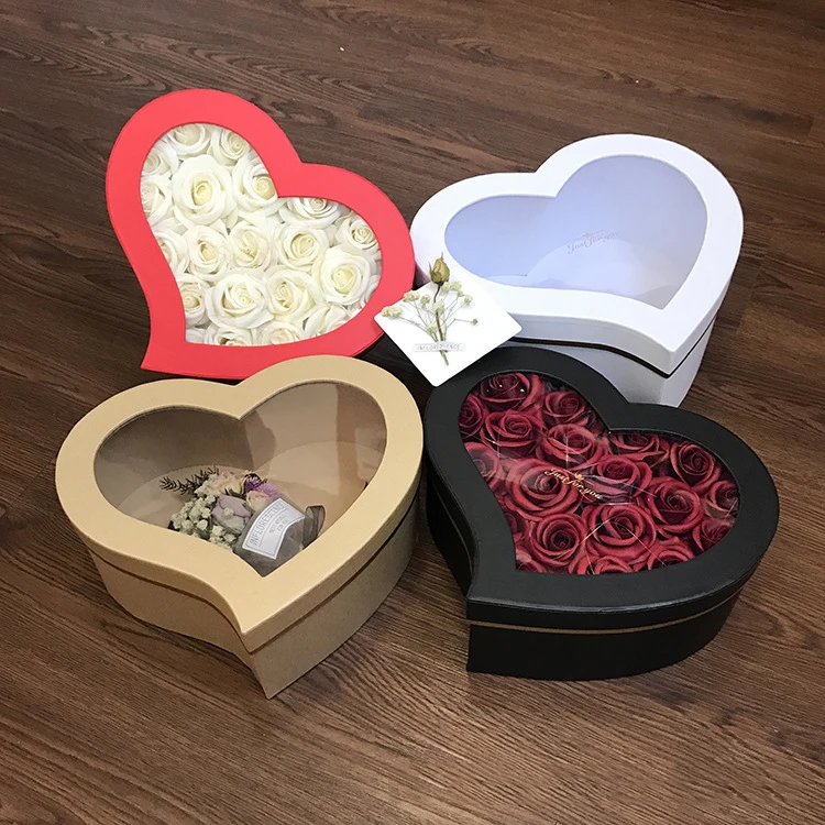 Chinese manufacturer heartshape flower box clear florist packaging supplies with window