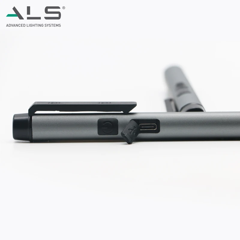ALS 150lm Portable Rechargeable LED Pen Torch Light with Laser Pointer Mini Flashlight