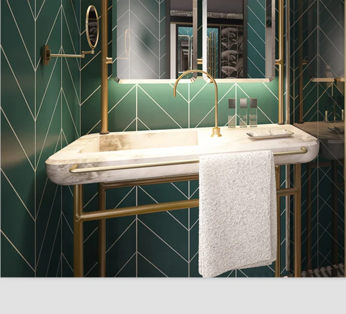 antique brass double basin washstand for transitional bathroom decor