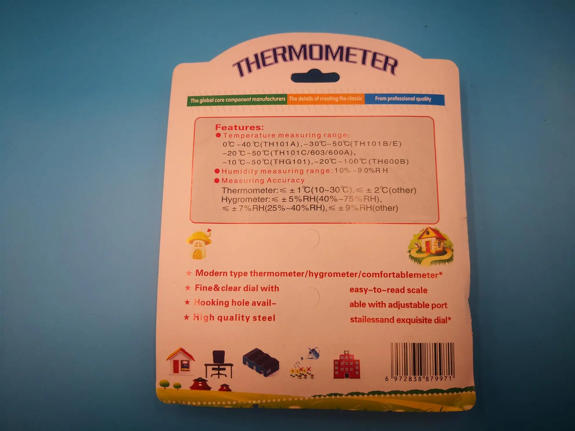 Dial cold room hygrometer thermometer of household indoor mount on wall or stand on desk analog mechanical battery-free 5 inch