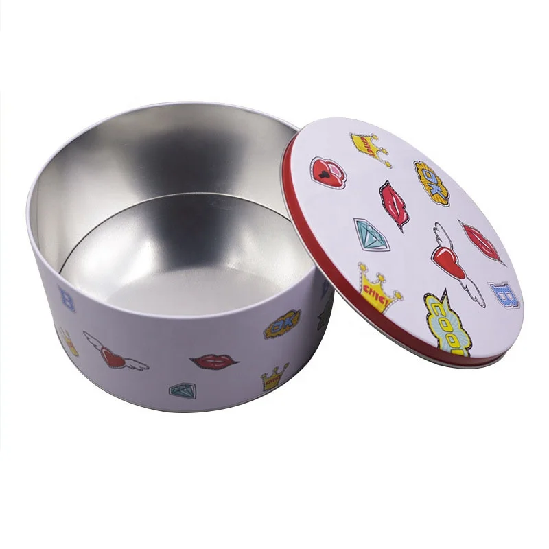 OEM Custom Wholesale Metal Container Butter Cookies Tin Christmas Cake Biscuit Candy Round Cookie Tins With Lid