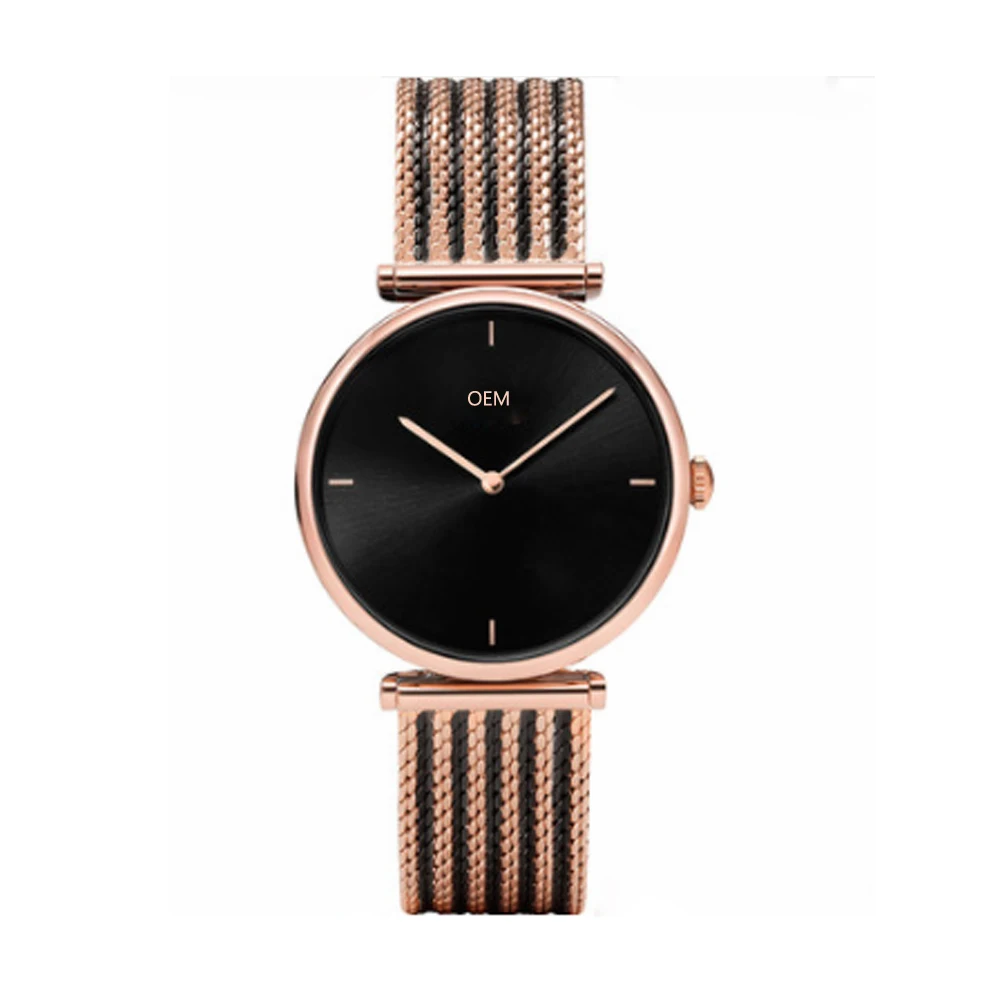 Часы наручные женские из нержавеющей стали элегантные модные простые кварцевые с плетеным металлическим ремешком меньшим количеством света