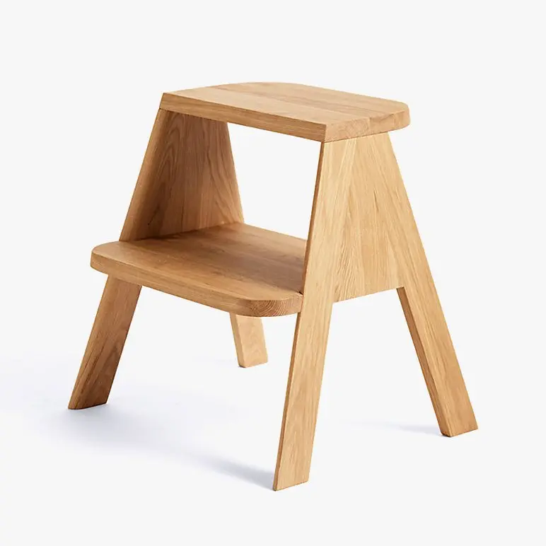 Oak wood color 2 steps ladder stool for adult kitchen stool chair