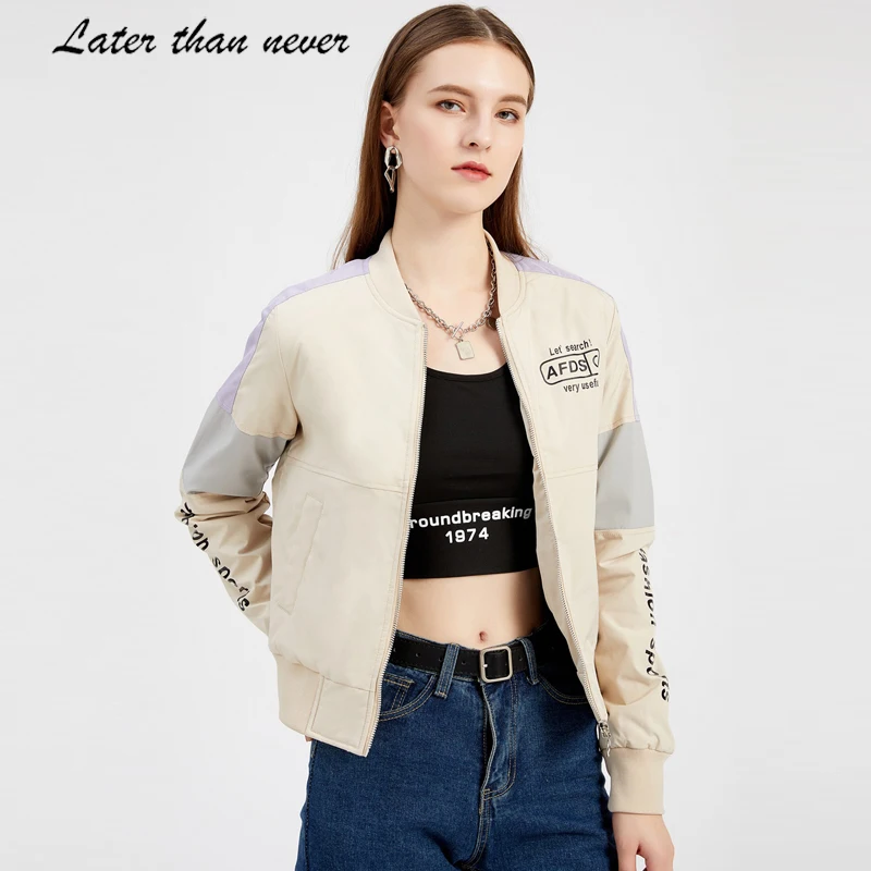 Words Printed Women Patchwork Cropped Bomber Jacket Autumn Thin Cotton Padded Puffer Jacket Windproof  Varsity Jacket Chaquetas