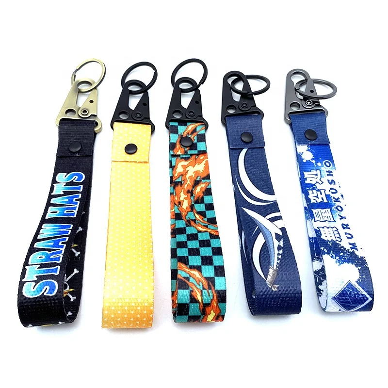 YYX custom JDM 15*2.5 cm Printed nylon carabiner lanyard wristlet jet tag keychain Anime Key strap