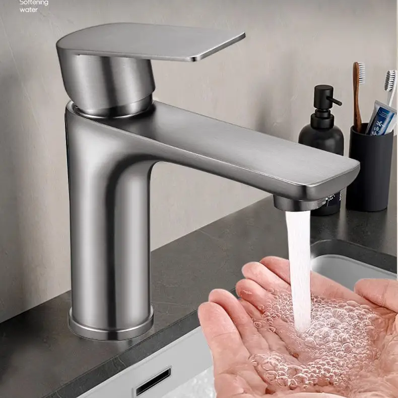 Modern Single-Hole Basin Mixer Faucet by Manufacturer Custom Colour Stainless Steel Gray Single Handle with Ceramic Valve Core