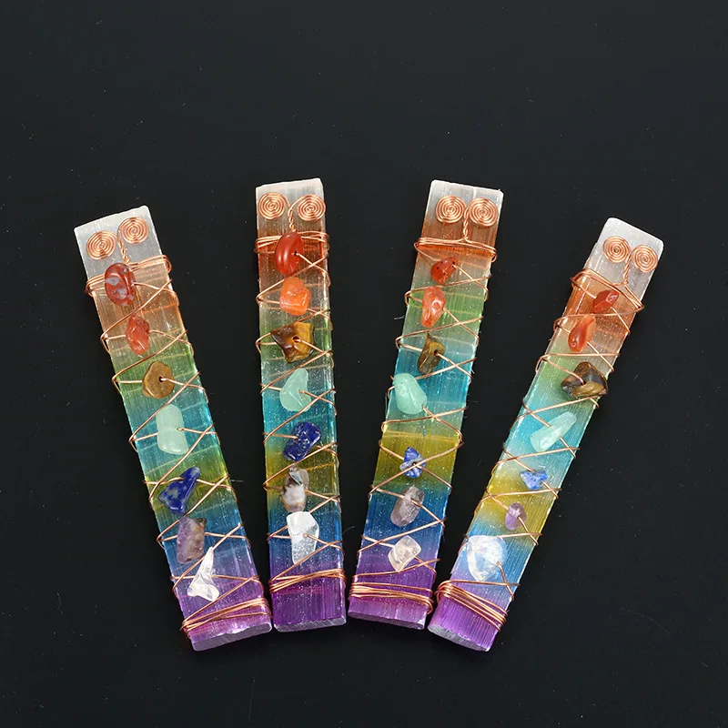7 colors natural chip stone Hand-Wound Twisted Wire Irregular gypsum stone dyed colorful strip handle piece jewelry ornament