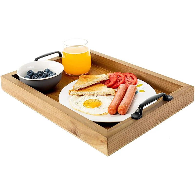 Wooden 3-piece American style vintage tea tray snack and refreshment tray