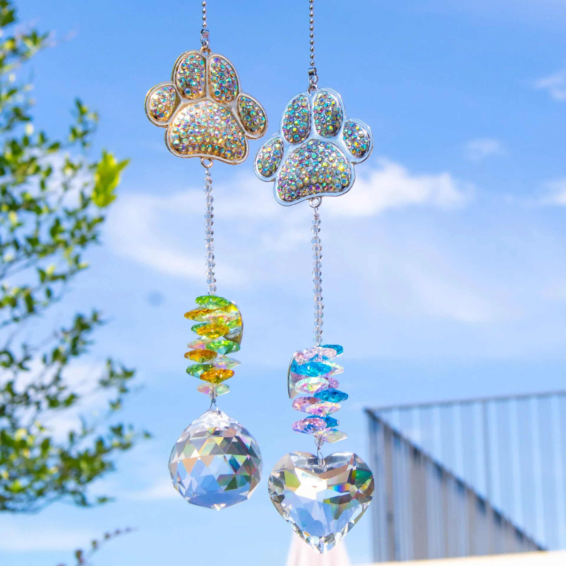 Pet Memorial Cat Paw Crystal Suncatcher Fantasy Rainbow Window Charm Pet Memorial Crystal Prisms