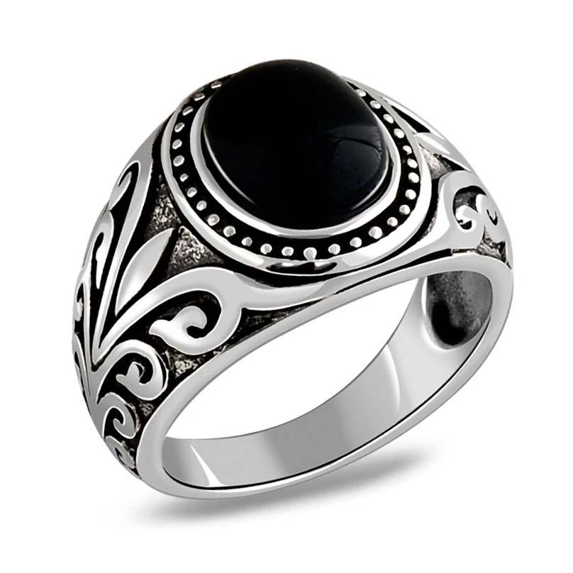 2021 Hot sale vintage agate stone setting 925 sterling silver rings men