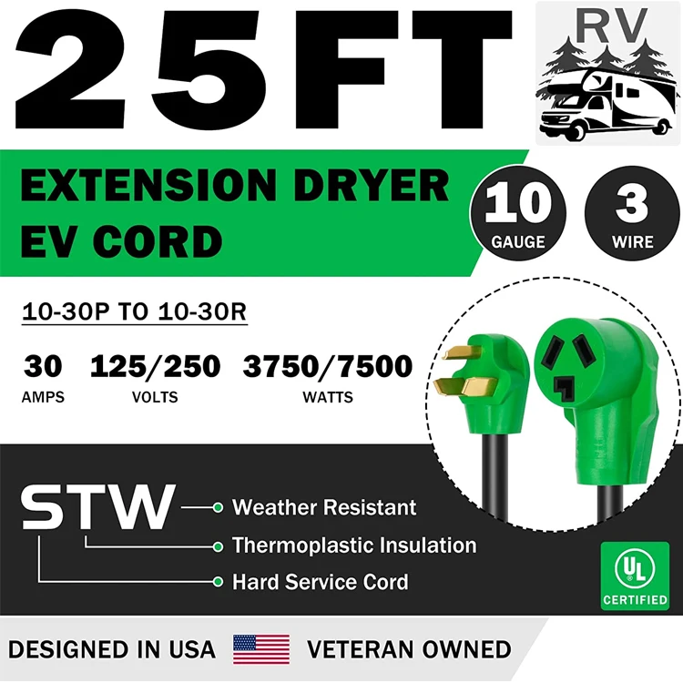 Wholesale Outdoor 25 Feet RV Power Extension Cord with NEMA TT-30P Locking Connector