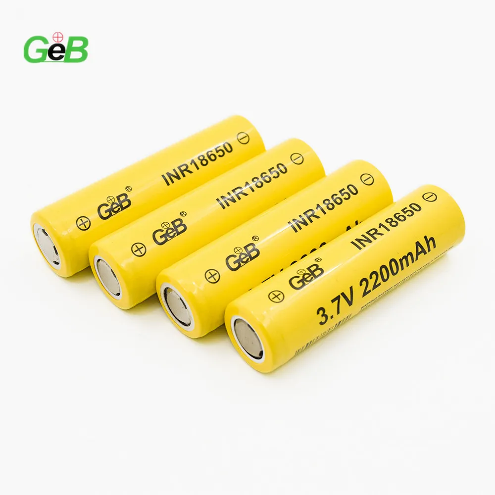 Wholesale Drop Shipping Shrink Wrap Yellow PVC Rechargeable Li ion Battery GEB18650 3.7v 2200mAh Cylindrical 18650 Battery Cell