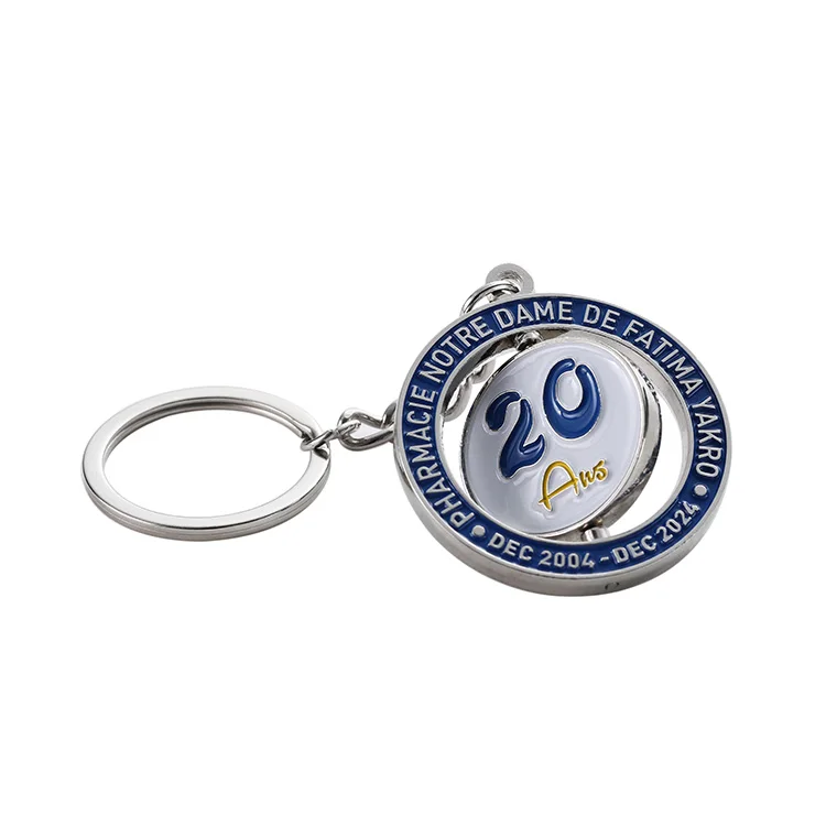 Manufacturers Souvenir Custom Rotating Metal Double-Sided Soft Enamel Keychain Charms Rotate 360 Gold Silver Key Chains