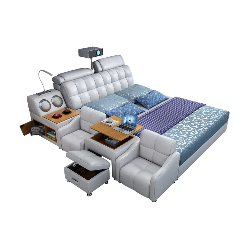 Cheap Smart Tatami Bed Massage Multi-functional Tatami bed Leather Queen King Storage Bedroom Furniture Set