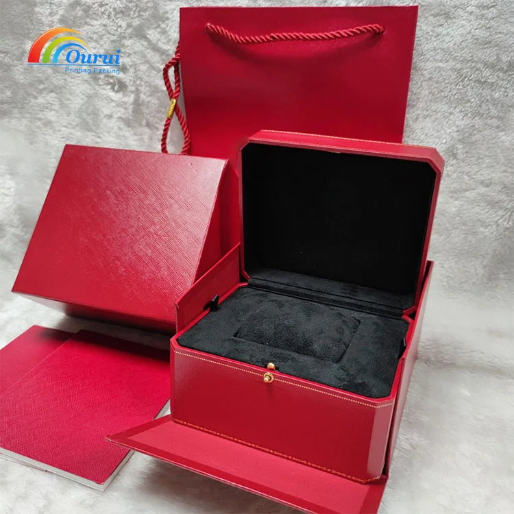 Wholesale custom high-end luxury gift box travel case containing tote bag flip leather red brand watch case