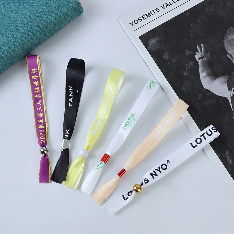Party Custom Barrel Lock Wristbands Plain Fabric Festival Cloth Entrance Ticket Event Satin Wristband For Concert