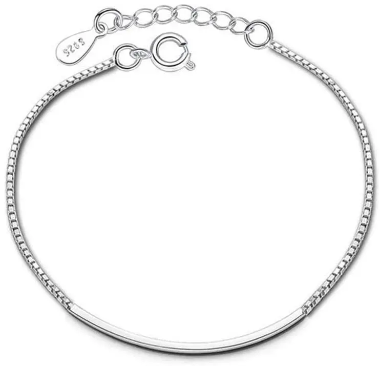 
fashion box chain bracelet jewelry simple custom women 925 sterling silver bar bangle bracelet 