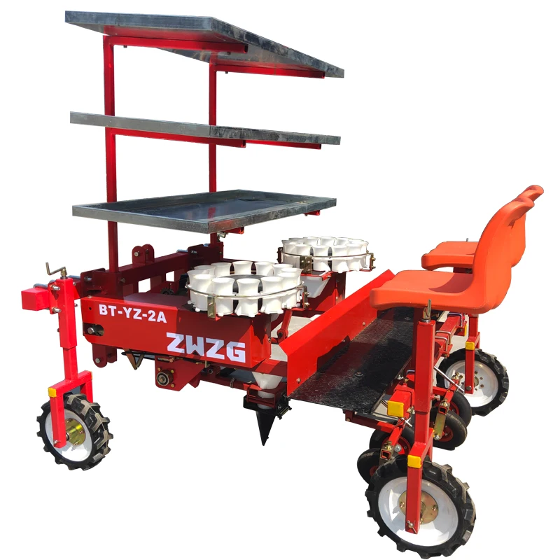 Automatic tractor-drawn 2  rows seedling transplanter