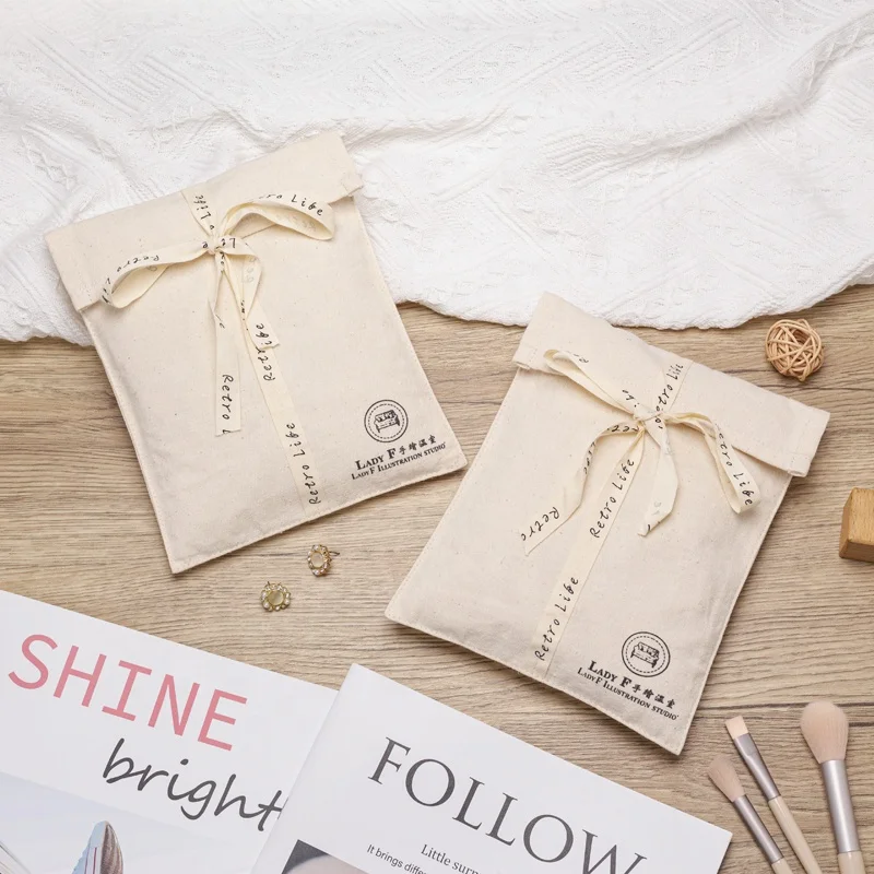 Biodegradable Custom Organic Cotton Clothing Packing Bag With Tie Cotton Envelope Dust Pouch For Clothes