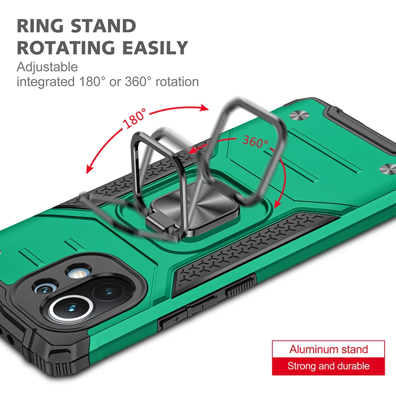 Leyi Stand Car Magnetic Mobile Phone Accessories Back Cover with Ring Holder Shockproof Case for Xiaomi MI 11 7 Days
