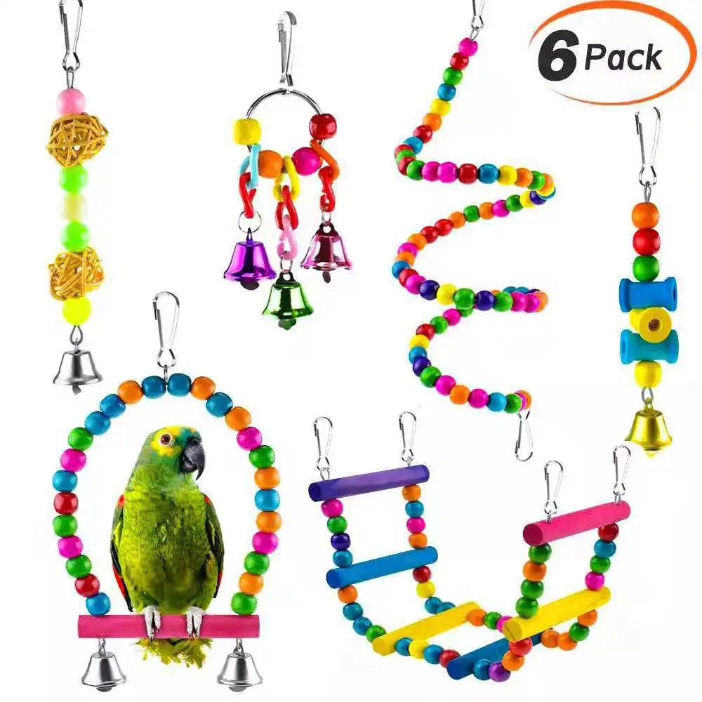 Amazon Hot Selling Parrot Combination Toys 6 PCS Swing Ladder Bird Toys Bird Toys Set