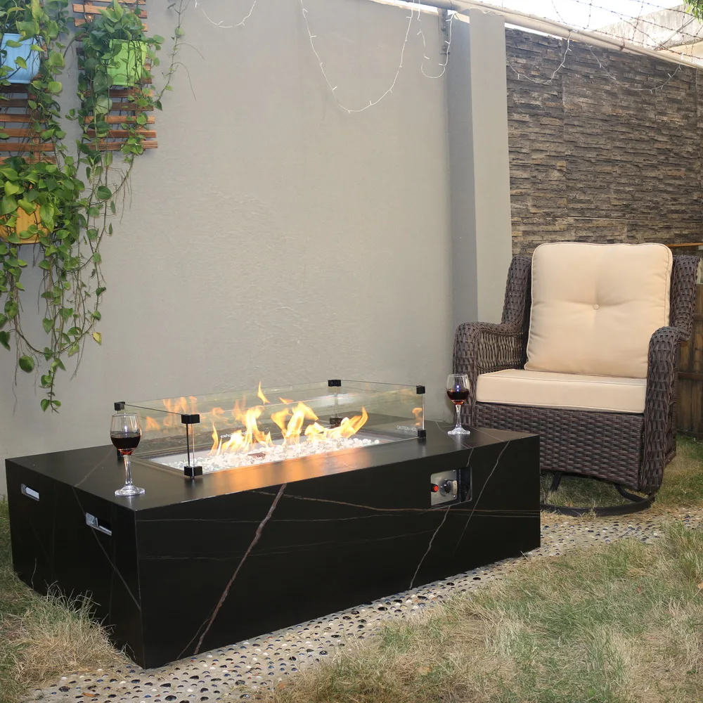 New 48  inch  Rectangle marble gas fire pit  table