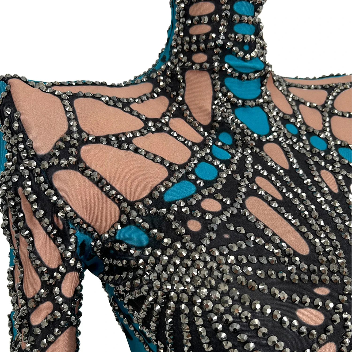 Sexy Long Sleeves Print Stage Performance Jumpsuit Club Festival Outfit Dancer Costumes Show Rompers Women Rhinestone Bodysuit