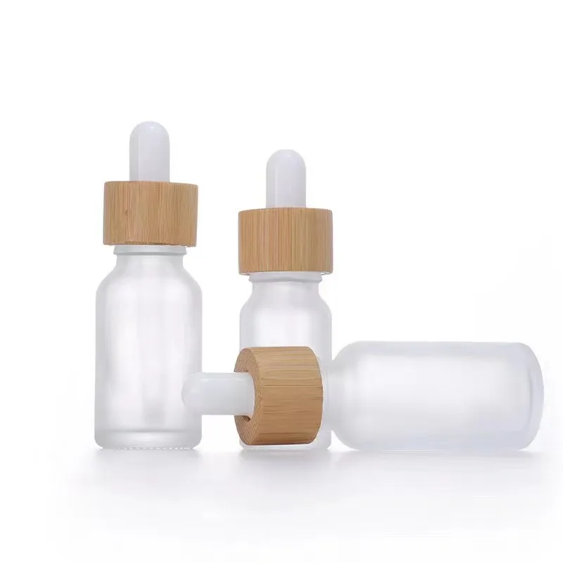 5ml 10ml 15ml 20ml 30ml 50ml 100ml transparent frosted glass bottle with bamboo wooden glass dropper caps