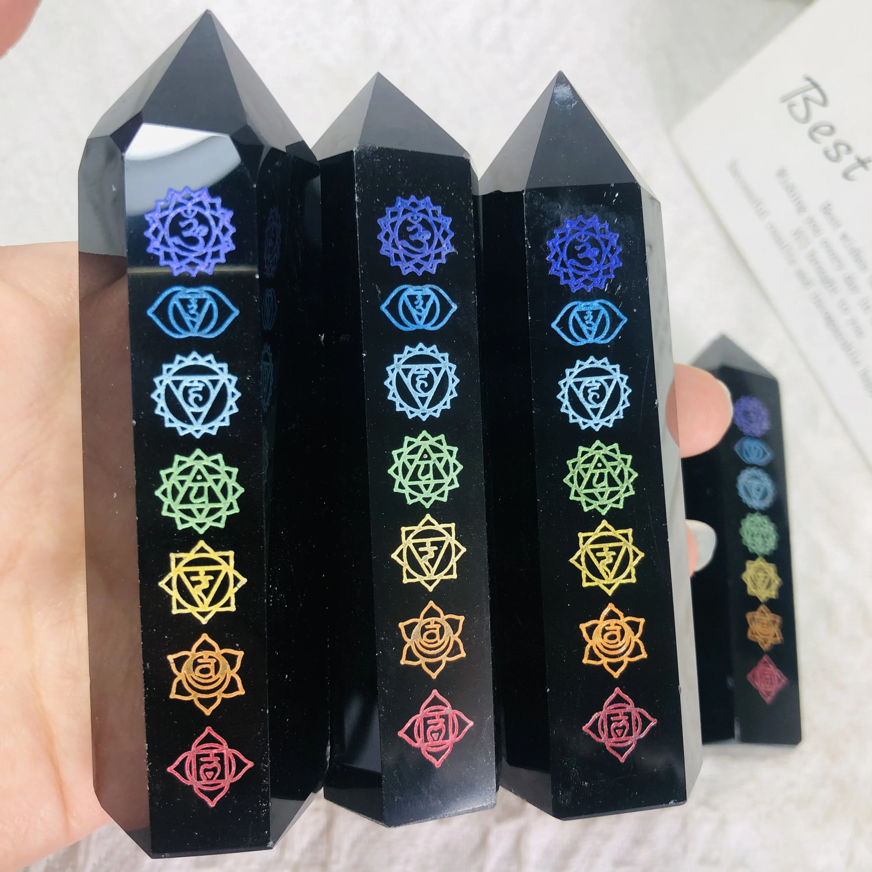 Wholesale 7 Chakra Black Obsidian Tower Polished Beautiful Crystal Point For Decoration