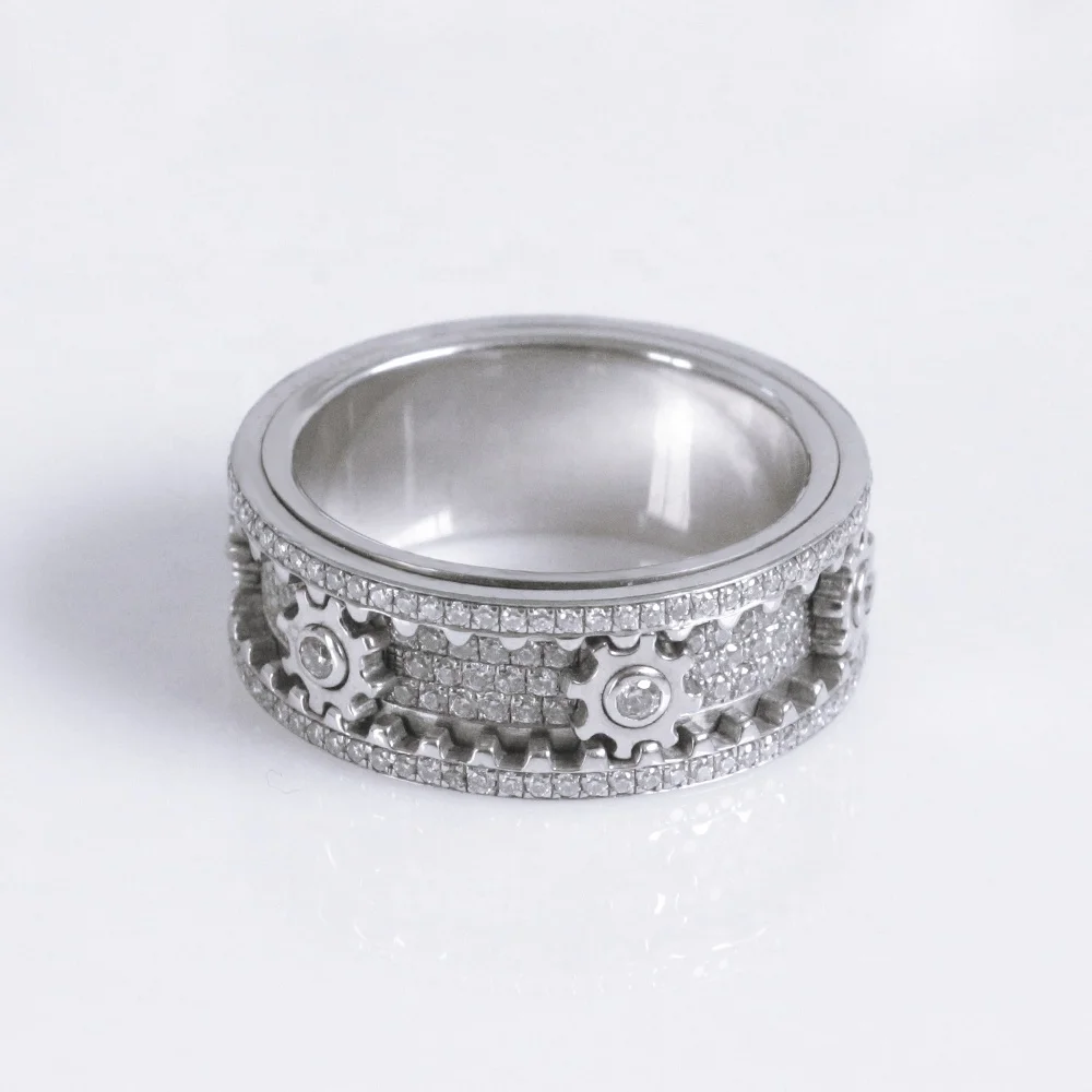 LETMEXC Hot Sale Custom Wheel Of Life Full Diamond Gear Ring Moissanite D Color VVS1 925 Silver Couple Rings