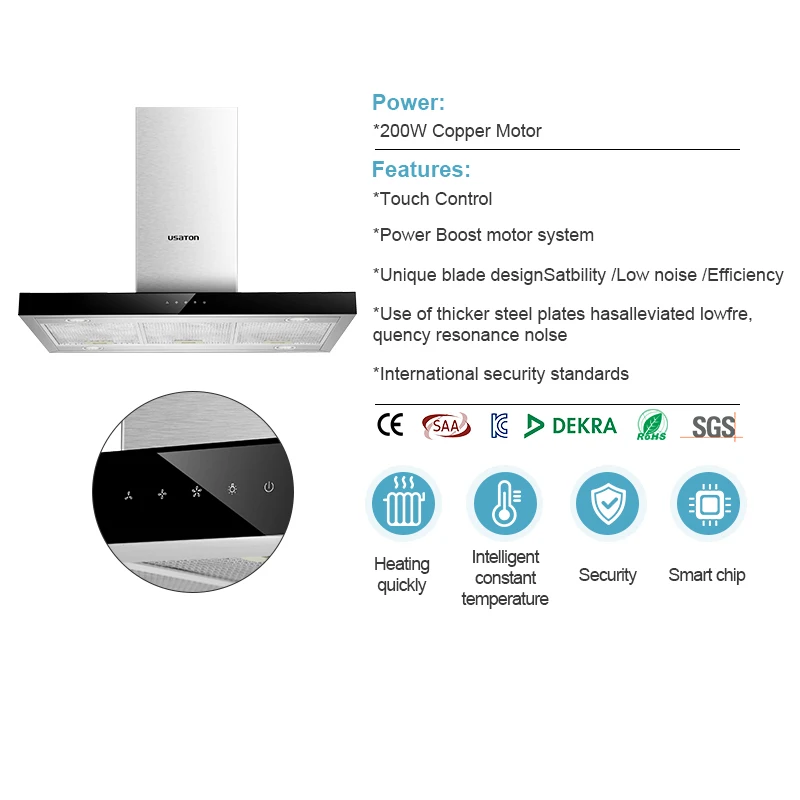 Smart hot sale modern fashionable design island chimney hood kitchen led cooker range hood