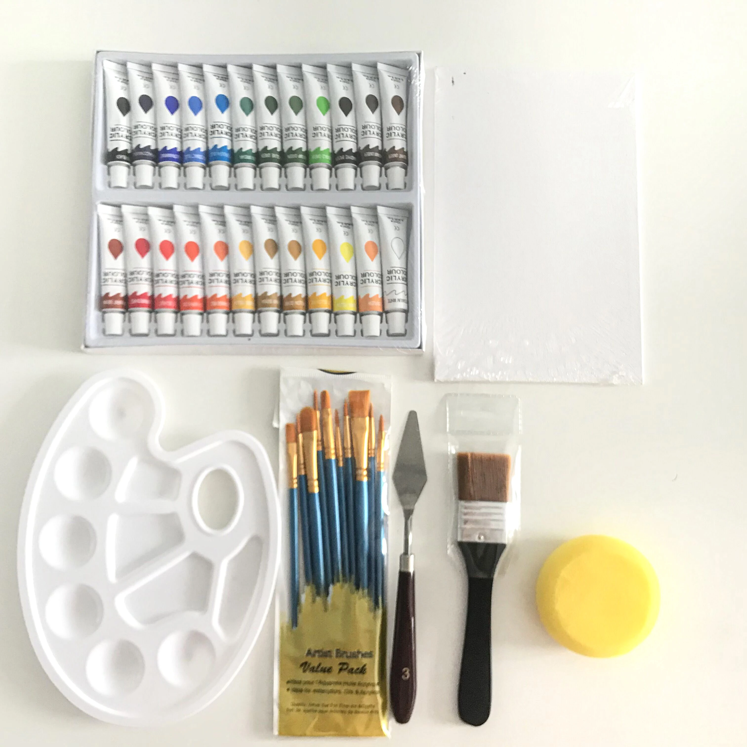 24*12ml Acrylic Paint Set with 10 Brushes 1 Palette & Canvas Tube 12ml Kit for Painting Pigments