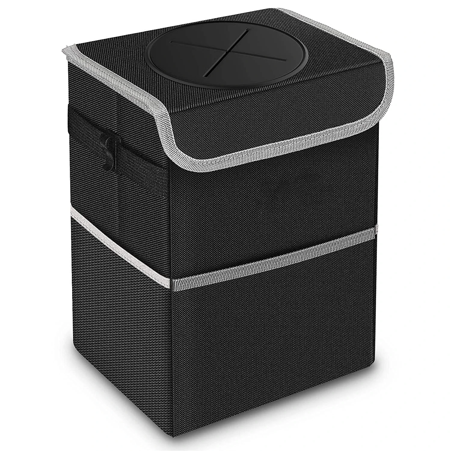 Large Foldable Leak Proof Custom Logo Black Car Garbage Bag Trash Bin Trash Can With Lid Storage Pocket