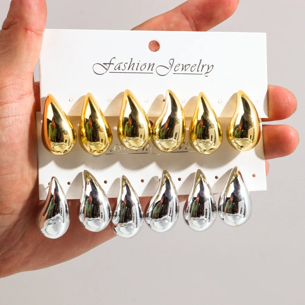 New Design Matte Candy Color Tear Drop Gold Silver Plated Statement Earrings 3 Pairs/Set Acrylic Stud Earrings For Women