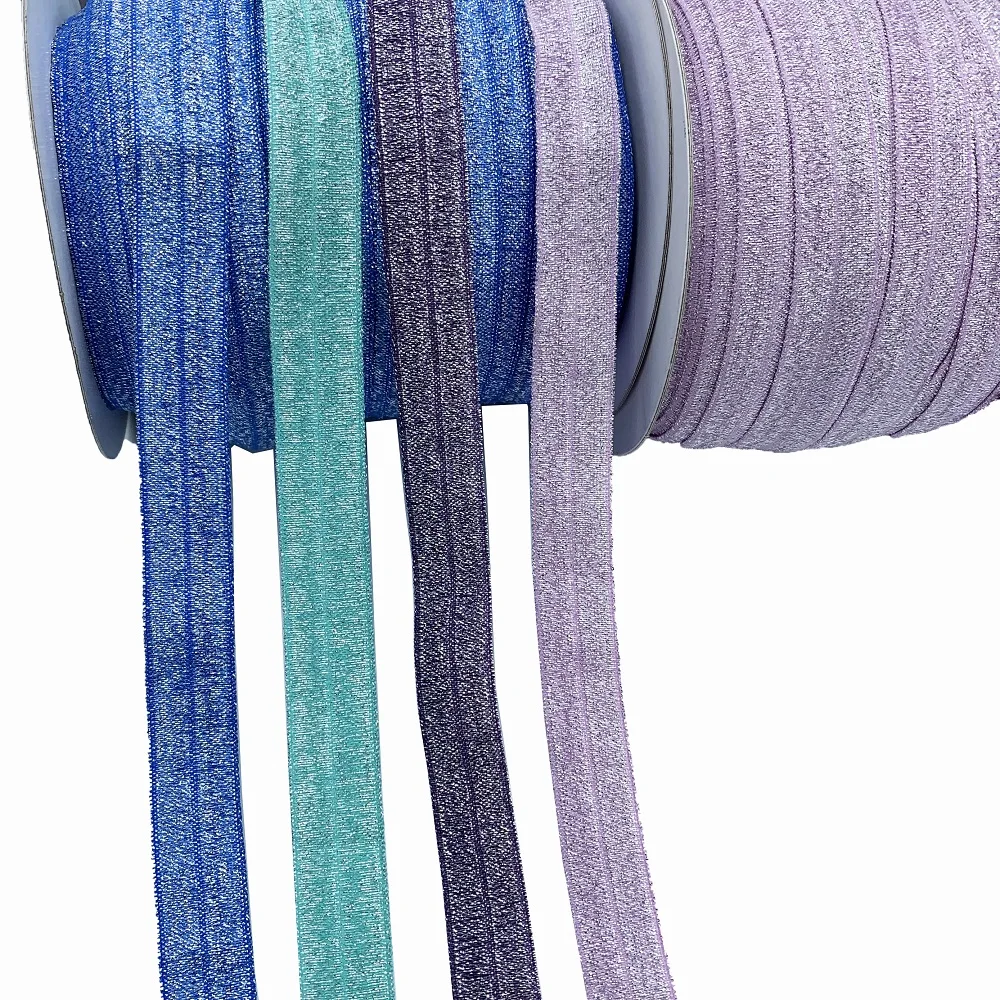 Glitter Metallic Fold Over Elastic Stretch FOE Elastic band for Hair Tie 5/8 Inch Wide Headband Elastic