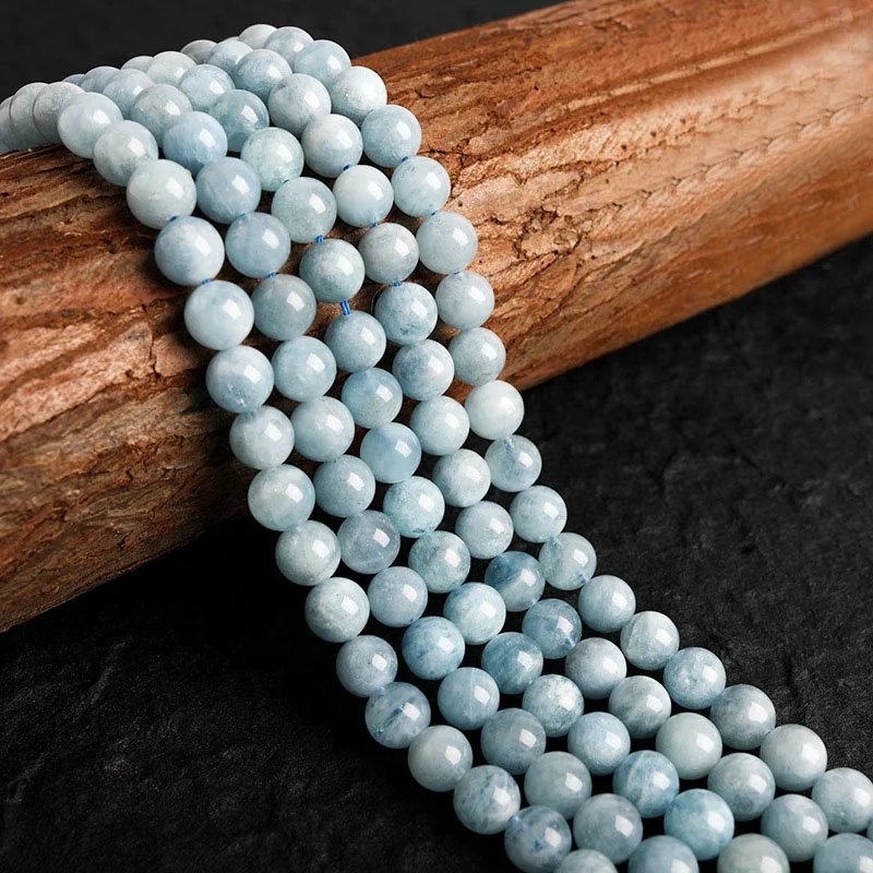 Natural Glossy Polished Blue Aquamarine Gemstone Loose Stone Beads For DIY Bracelet Necklace Jewelry Making