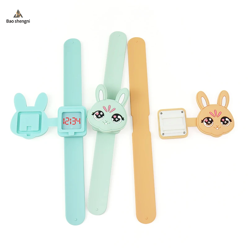 Fashion OEM Digital Children Cartoon Rabbit Watches For Kids LED Snap Analog Toys Watch Kids Gift Light Wrist Watch