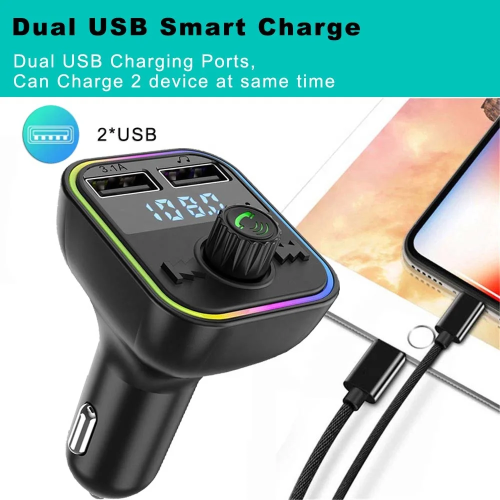 Handsfree Call Car Charger Wireless Bluetooth FM Transmitter Radio Receiver Mp3 Audio Music Adapter Dual USB Port Charger