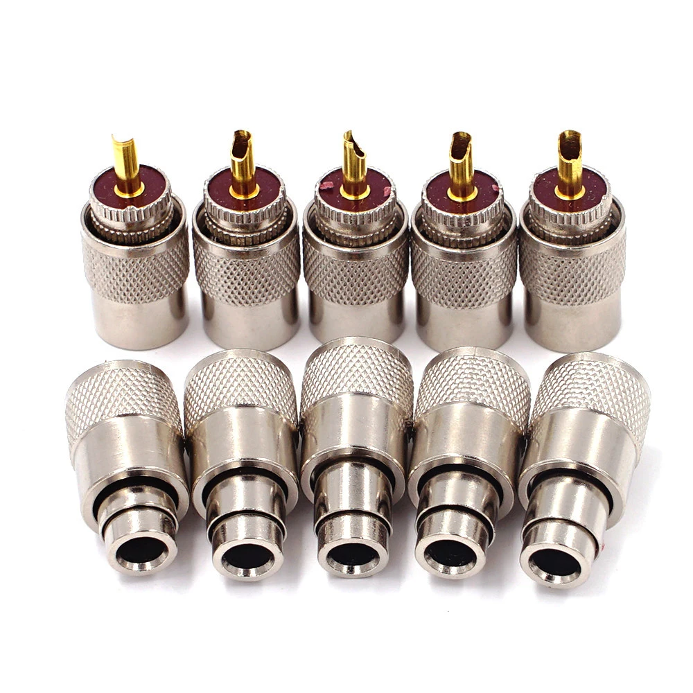 UHF Male PL259 Screwed Coupling Connector Male Plug Crimp RF Coaxial Cables for RG58/142 LMR195 LMR200 RG400