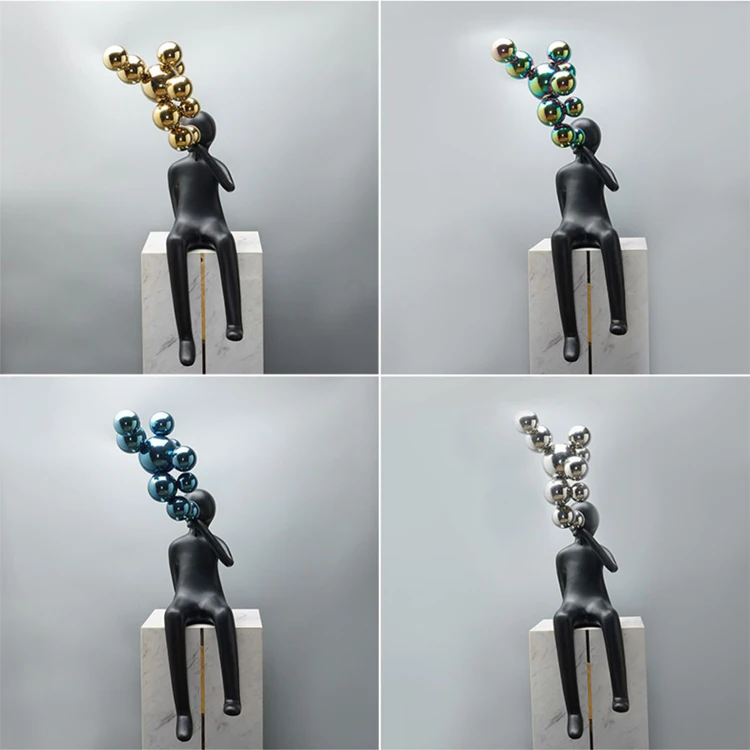 Nordic Fashion Blowing Bubble Figure Ornaments Decorative Resin Human Sculpture Light