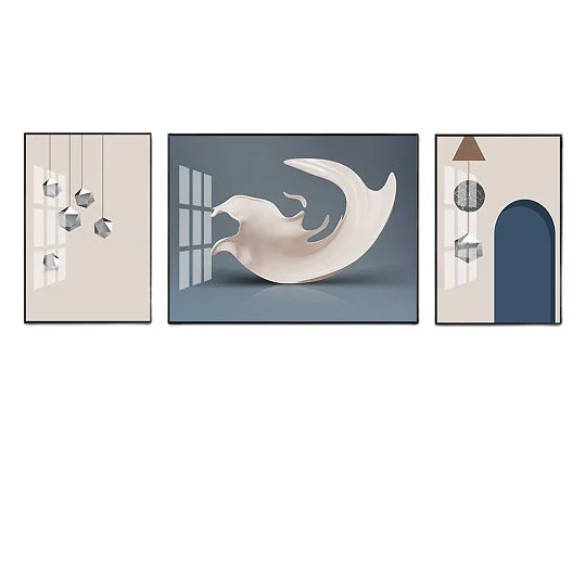 Large size modern abstract light luxury 3D geometry shapes 3 panels painting frames wall home decoration artwork painting