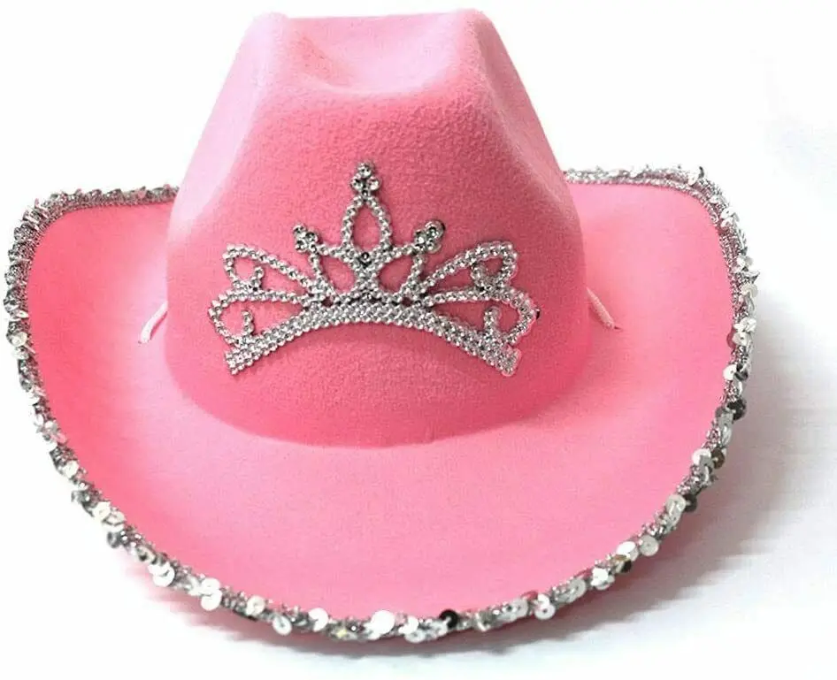 Розовая ковбойская шляпа для взрослых с тиарой и блестками-аксессуар для костюма