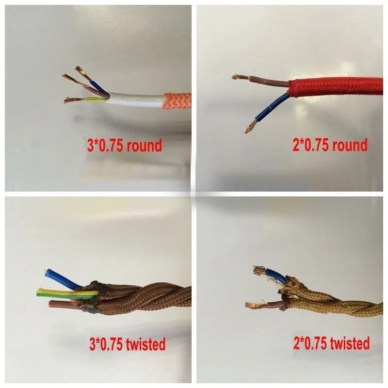 Colorful Braided Cable 2 or 3 Copper Core Textile Cable 0.75mm Vintage Electrical Fabric Cable Wire Twisted Electrical Wire Cord