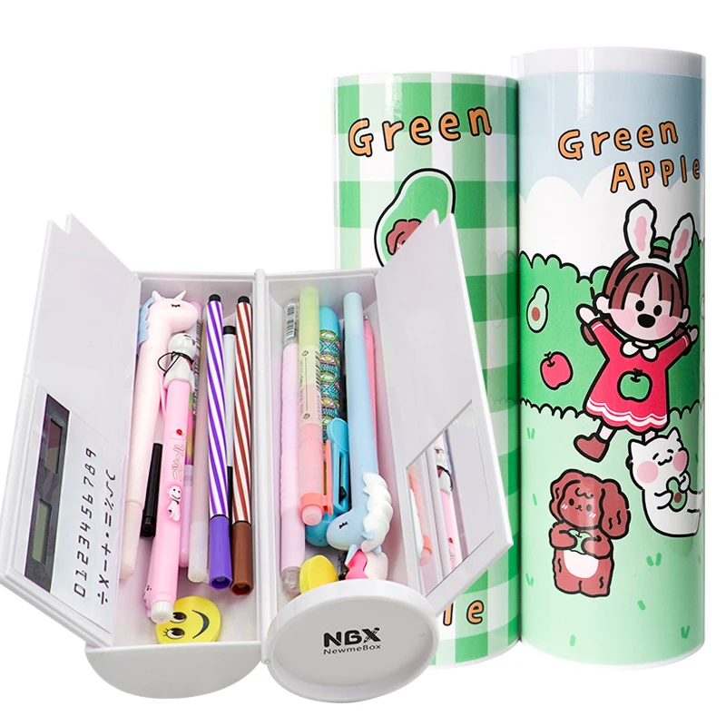 
Newmebox Multipurpose Pencil Box With Mirror And Calculator Green Apple Garden Creative Cartoon Pencil Case 