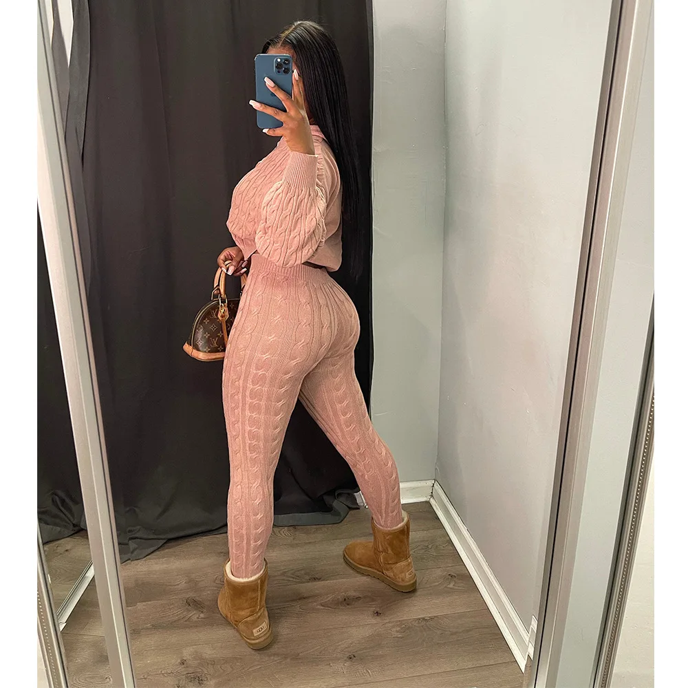 OLAF Women Two Piece Set Fall 2022 Knitted Sweater Pants Outfits Thick Material 2pc Winter Sets Youth Sweater Hoodies Set