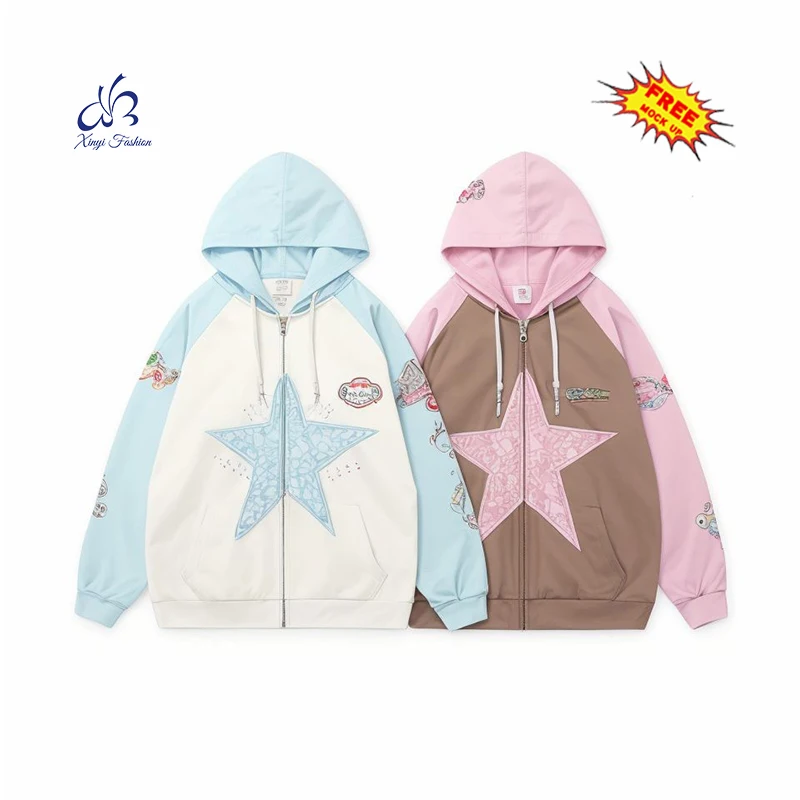 XY Factory Customized Casual Pullover Sweatshirt Printing Letters With Pocket Hoodie For Men Custom Embroidered Patch