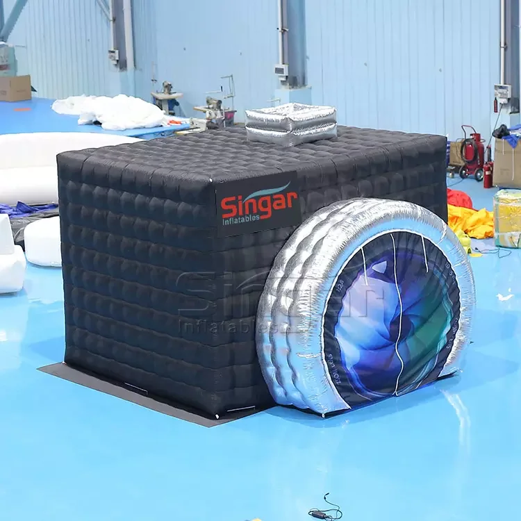 Camera shape portable inflatable vogue photo booth tent in gold white black